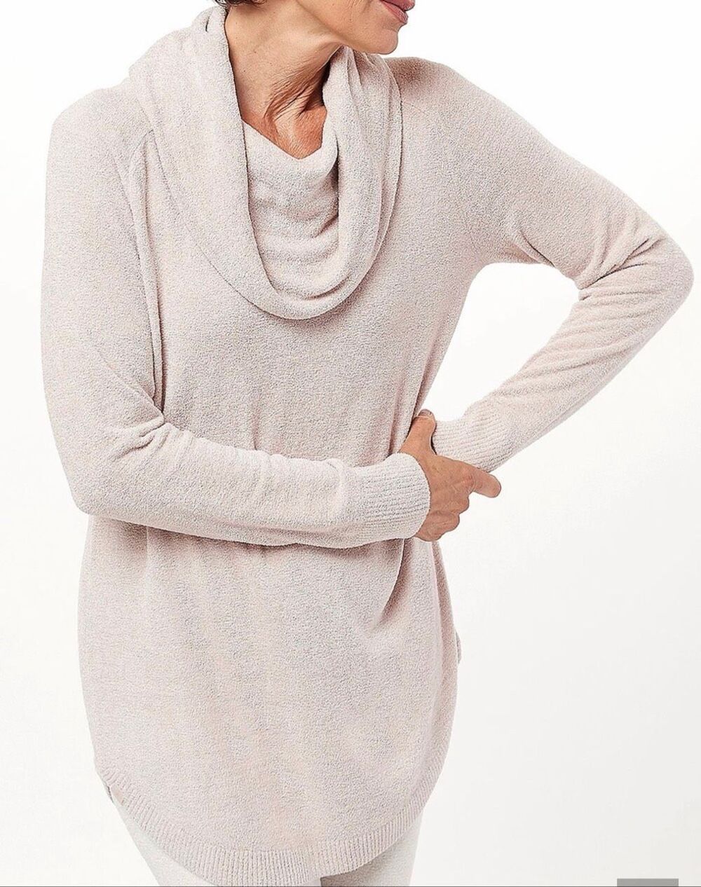 Barefoot Dreams CozyChic Ultra Lite Coastal Cowl Neck Tunic Rose Bud S NWT